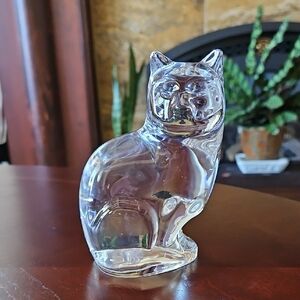 Vintage Signed Orrefors Kosta Boda Sweden Crystal Seated Cat Figurine